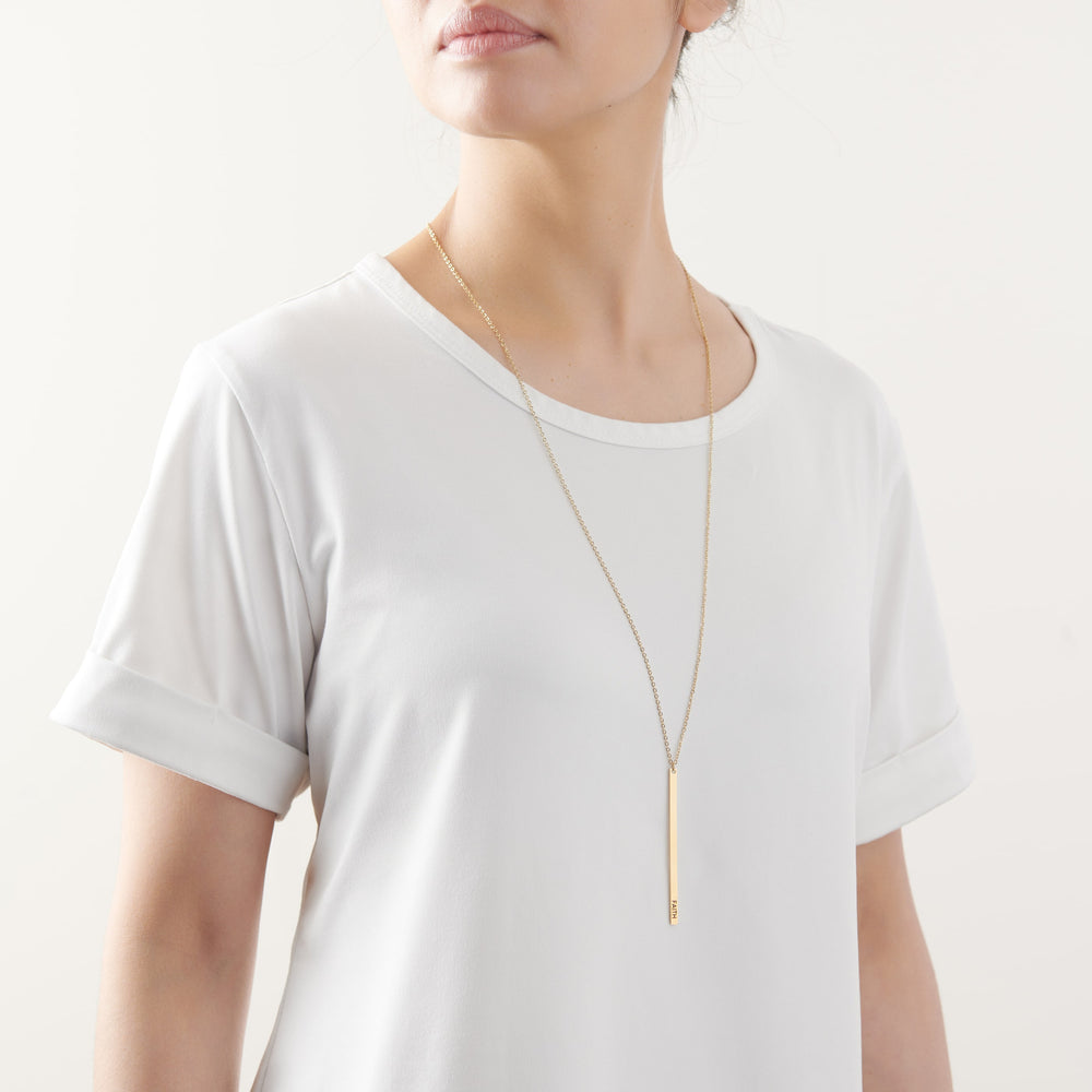 Vintage Sparrow Jewelry 14k Bar Faith Necklace on model