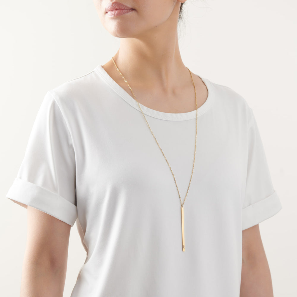 Vintage Sparrow Jewelry 14k Pray Bar Necklace on model