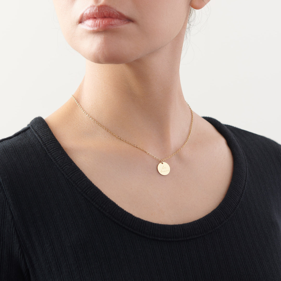 Vintage Sparrow Jewelry 14k minimalist brave shiny necklace on model