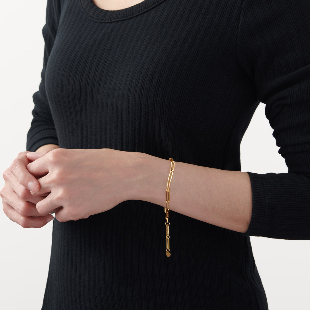 Vintage Sparrow Jewelry 14k minimalist eternity bracelet on model