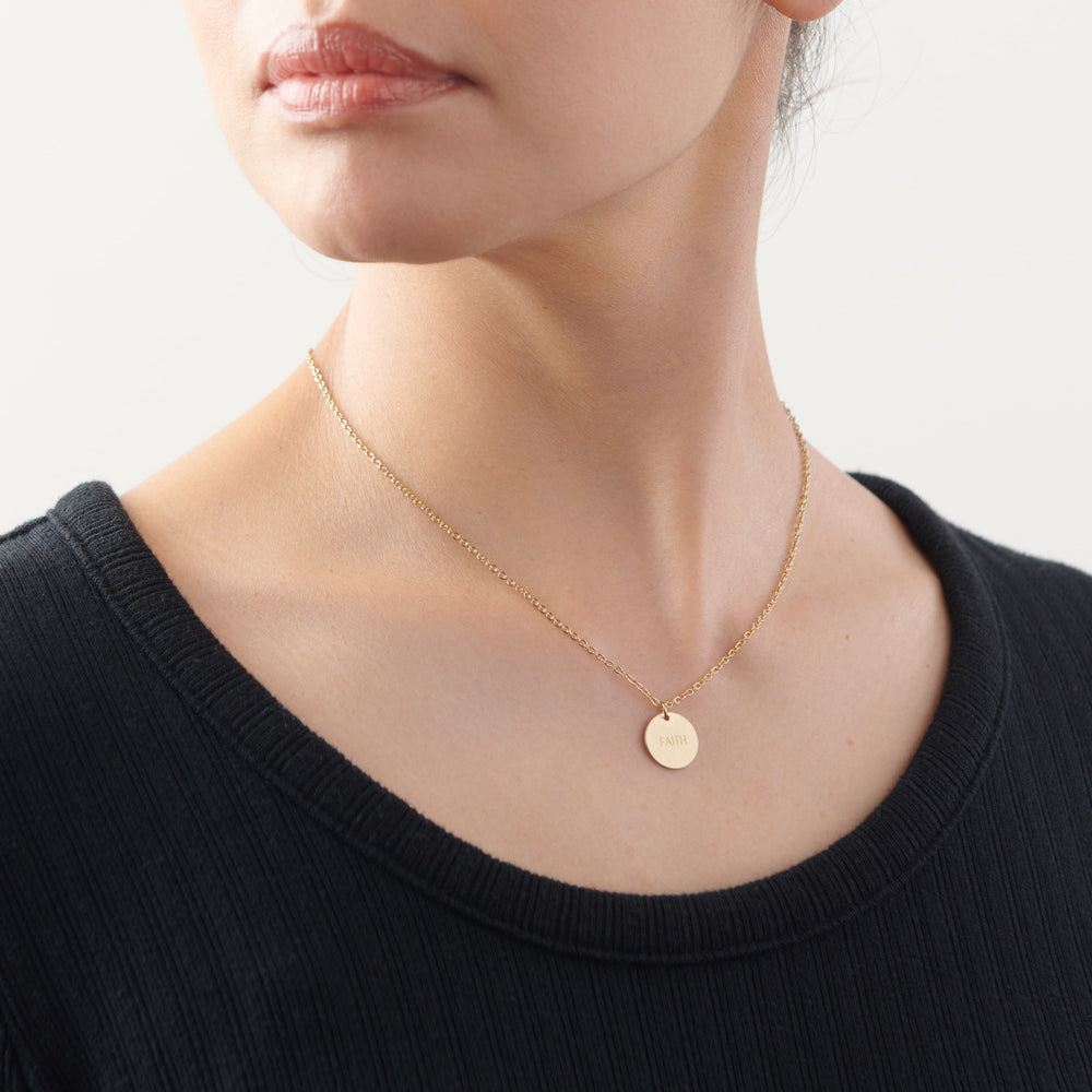 Vintage Sparrow Jewelry 14k Minimalist Faith Matte Necklace on model