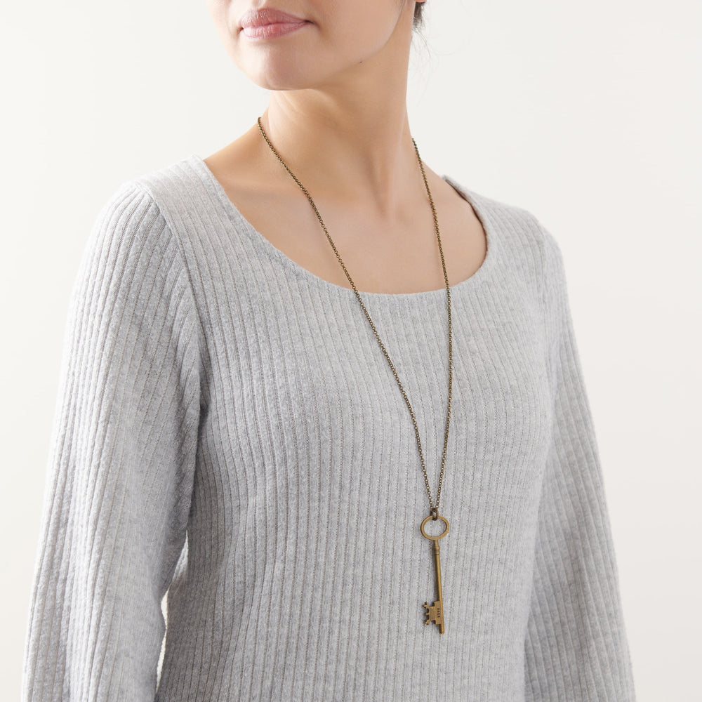 Vintage Sparrow Jewelry Bohemian Free Key Necklace on model