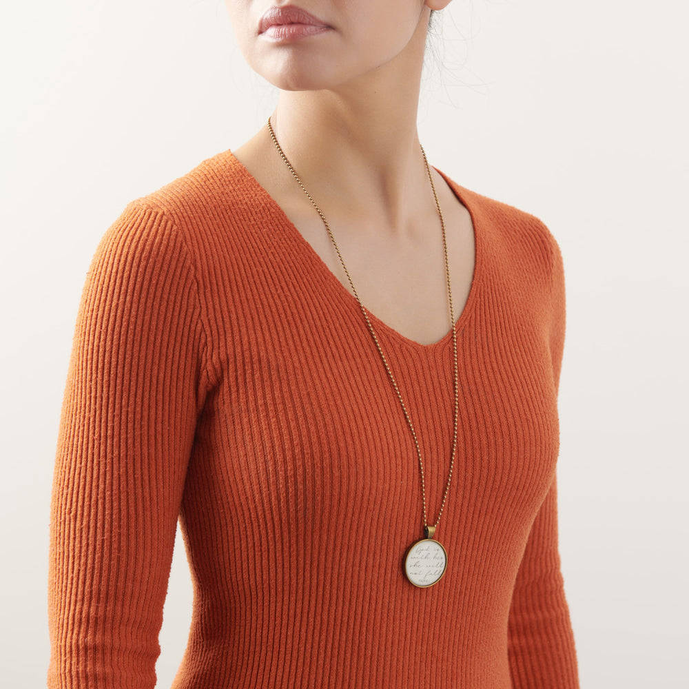 Vintage Sparrow Jewelry Classic Design God is With Her Necklace on model