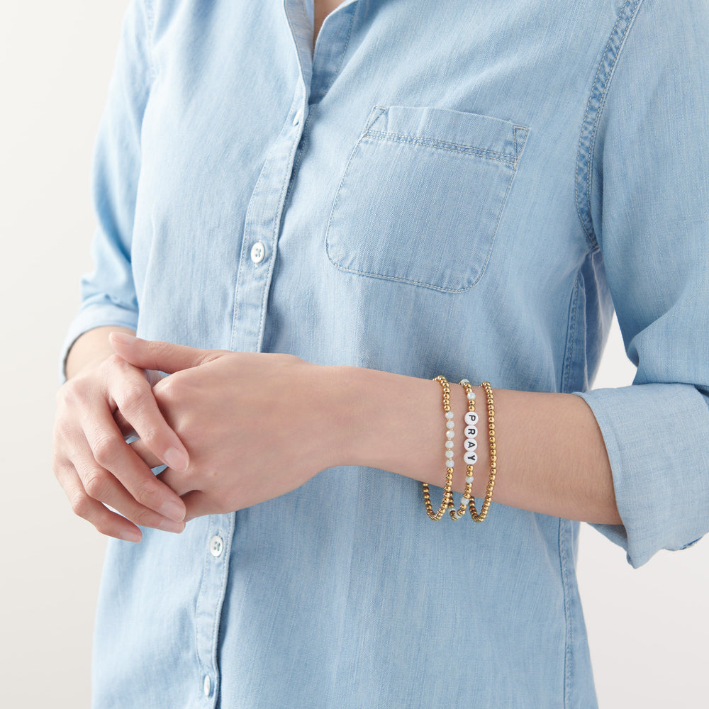 Vintage Sparrow Jewelry Pray Stack Bracelet on model