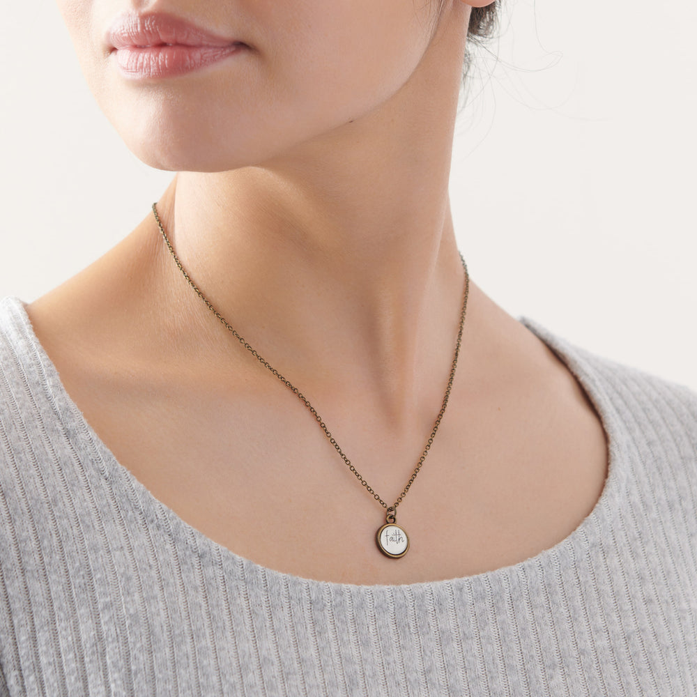 Vintage Sparrow Jewelry Tiny Classic Faith Necklace on model