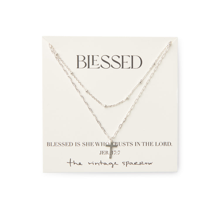 Silver Cross Layered Necklace