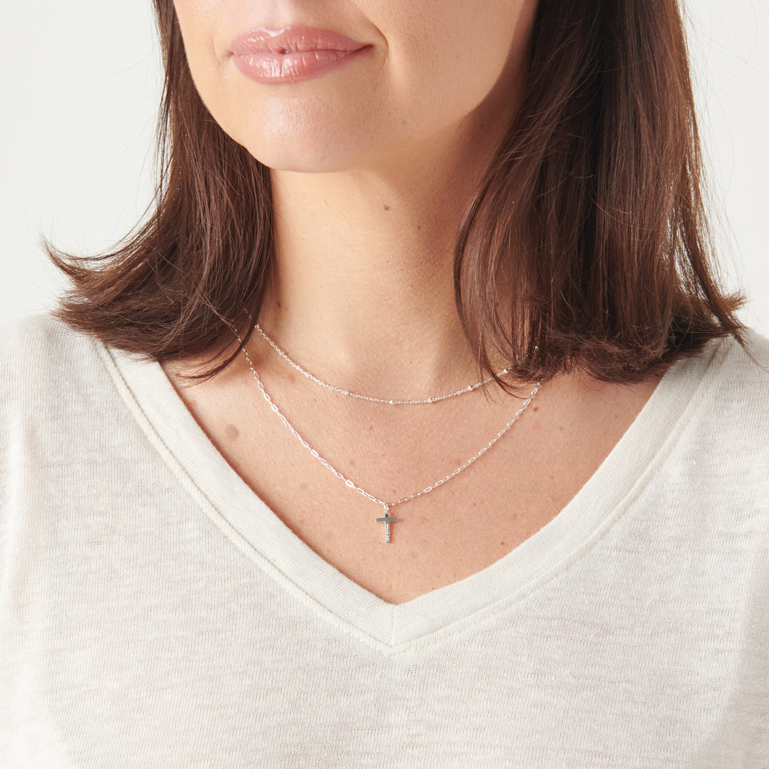 Silver Cross Layered Necklace