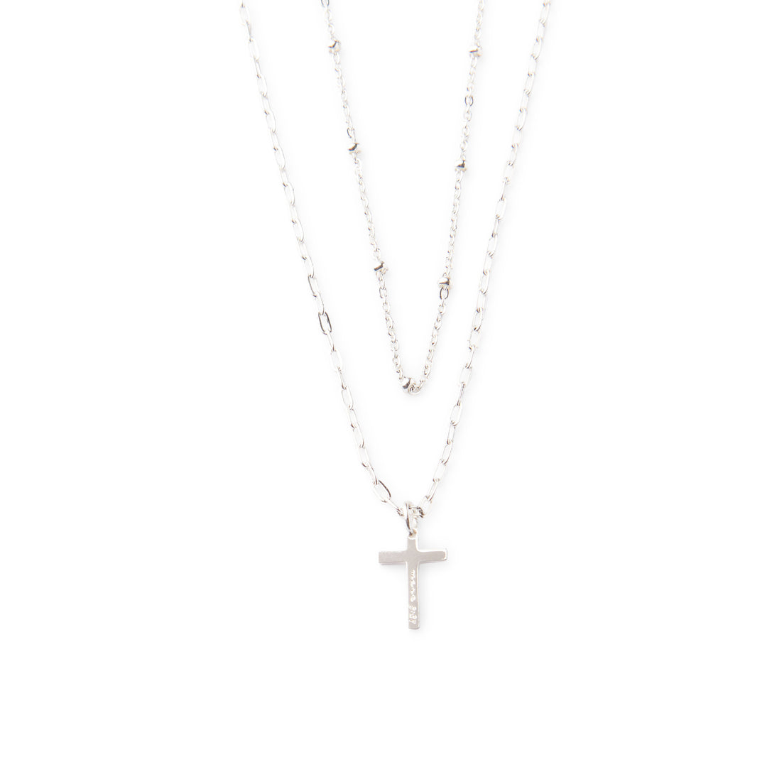 Silver Cross Layered Necklace