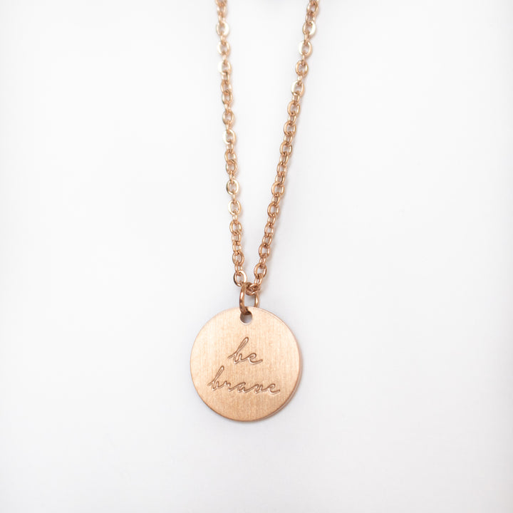 Vintage Sparrow Jewelry 14k minimalist be brave script matte necklace