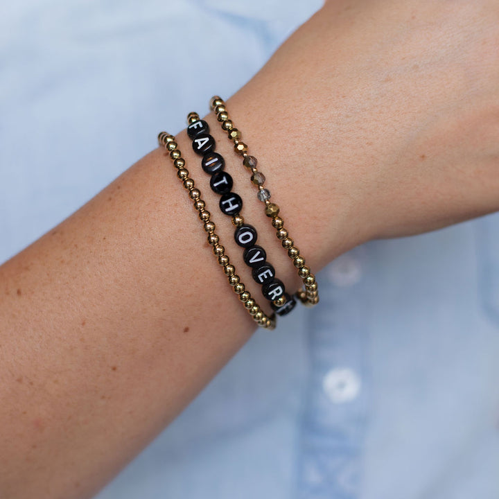 Vintage Sparrow Jewelry Faith Over Fear Stacked Bracelet on model