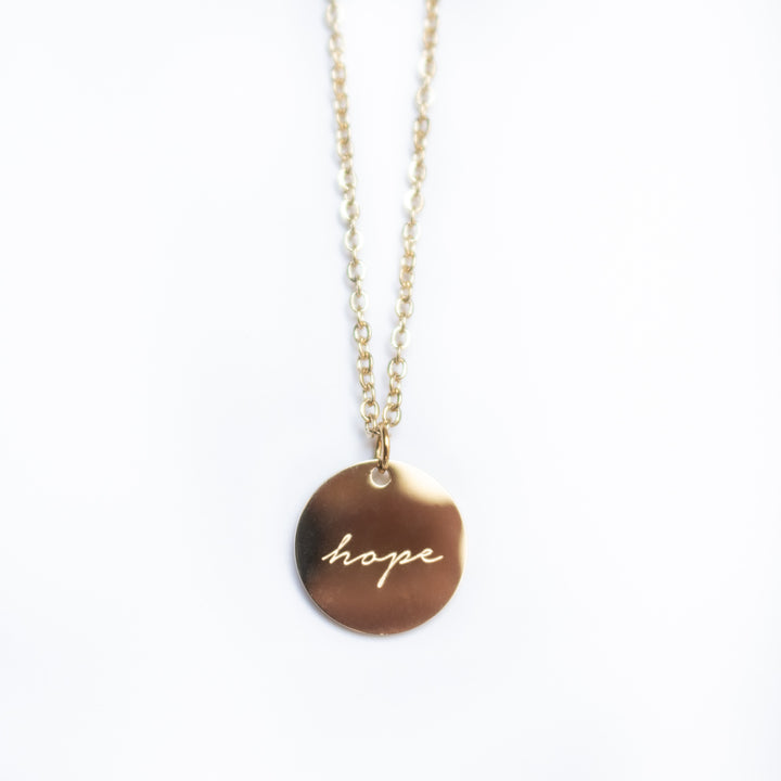 Vintage Sparrow Jewelry 14k Minimalist Hope Script Shiny Necklace
