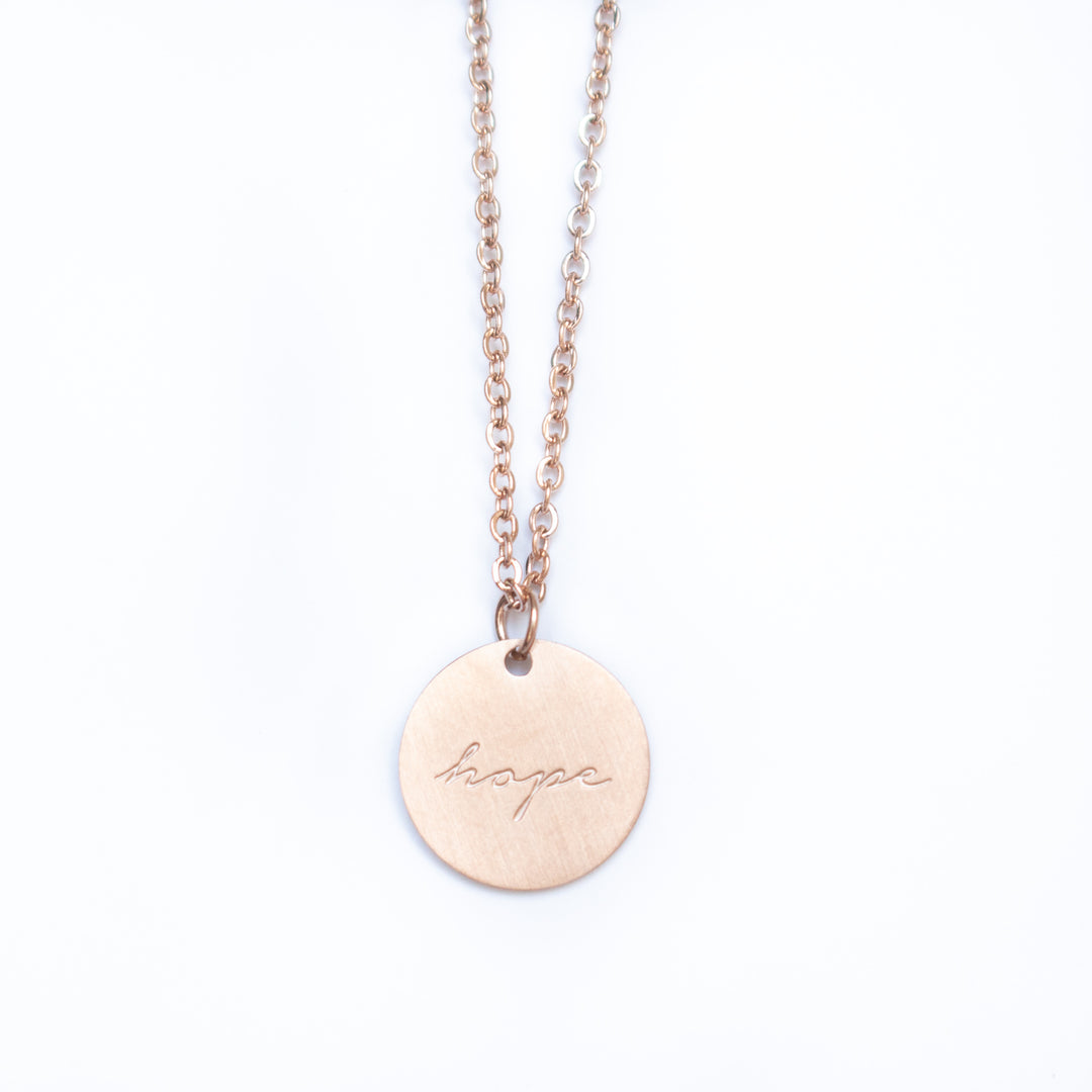 Vintage Sparrow Jewelry 14k Minimalist Hope Matte Script Necklace