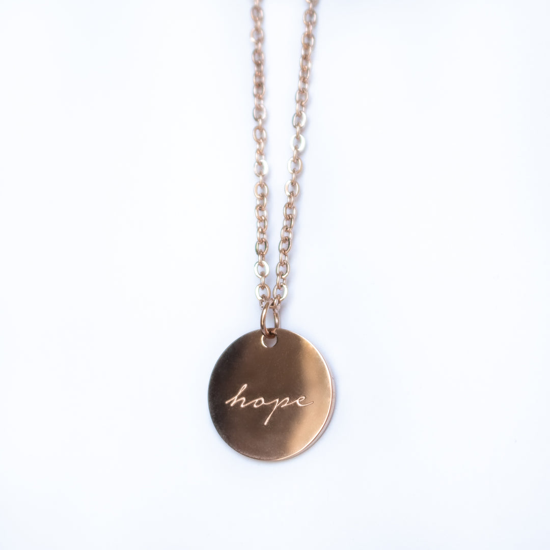 Vintage Sparrow Jewelry 14k Minimalist Hope Shiny Script Necklace