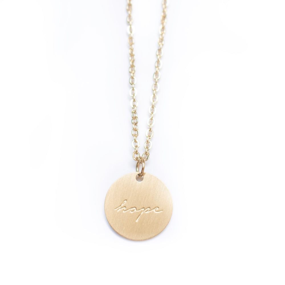 Vintage Sparrow Jewelry 14k Minimalist Hope Script Matte Necklace