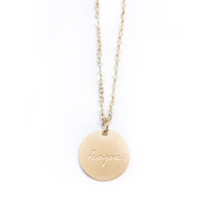 Vintage Sparrow Jewelry 14k Minimalist Hope Script Matte Necklace