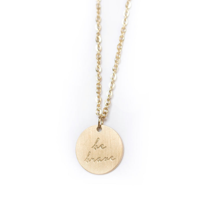 Vintage Sparrow Jewelry 14k minimalist be brave script necklace