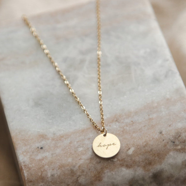 Vintage Sparrow Jewelry 14k Minimalist Hope Script Shiny Necklace