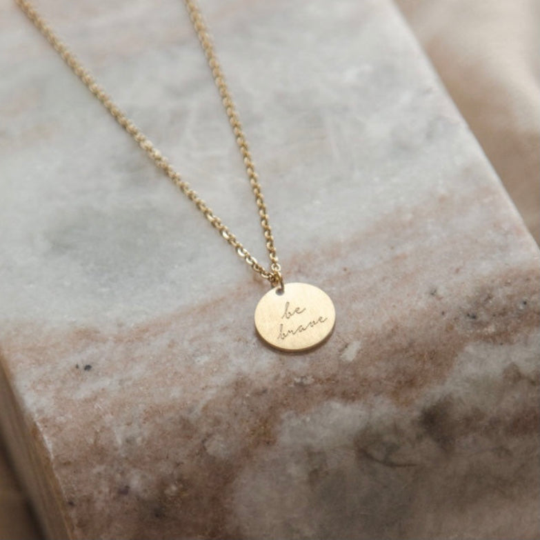 Vintage Sparrow Jewelry 14k minimalist be brave script necklace