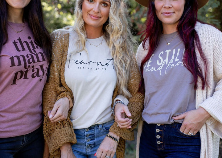 Vintage Sparrow Jewelry Be Still and Know T-Shirt on model
