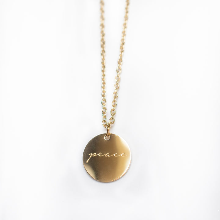 Vintage Sparrow 14k Peace Script Shiny Necklace