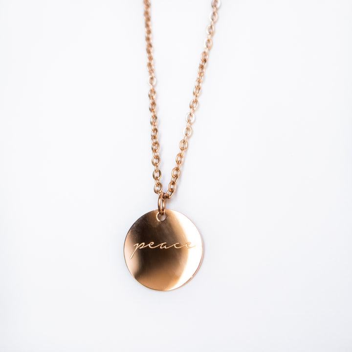 Vintage Sparrow 14k Peace Script Shiny Necklace