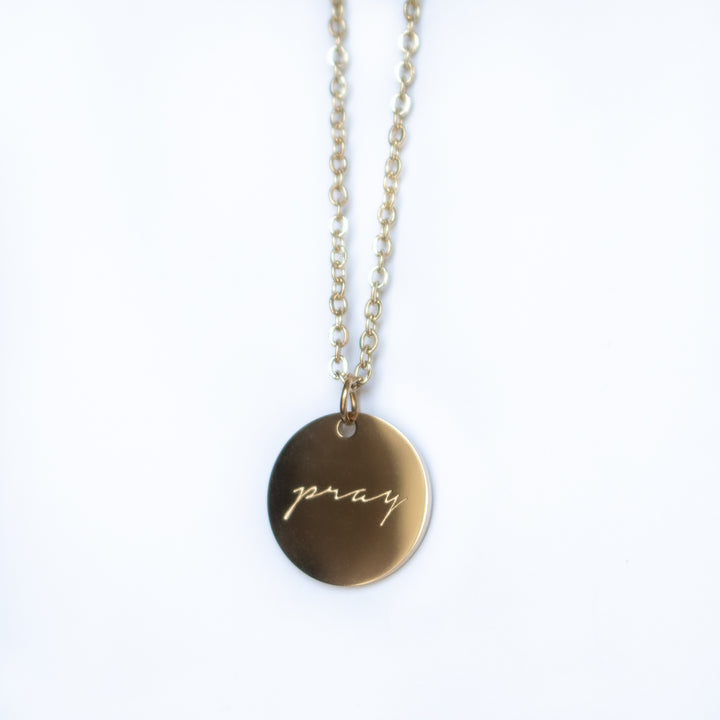 Vintage Sparrow Jewelry 14k Minimalist Pray Shiny Script Necklace