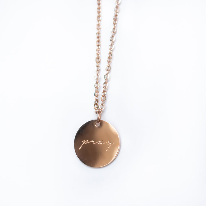 Vintage Sparrow Jewelry 14k Minimalist Pray Script Shiny Necklace